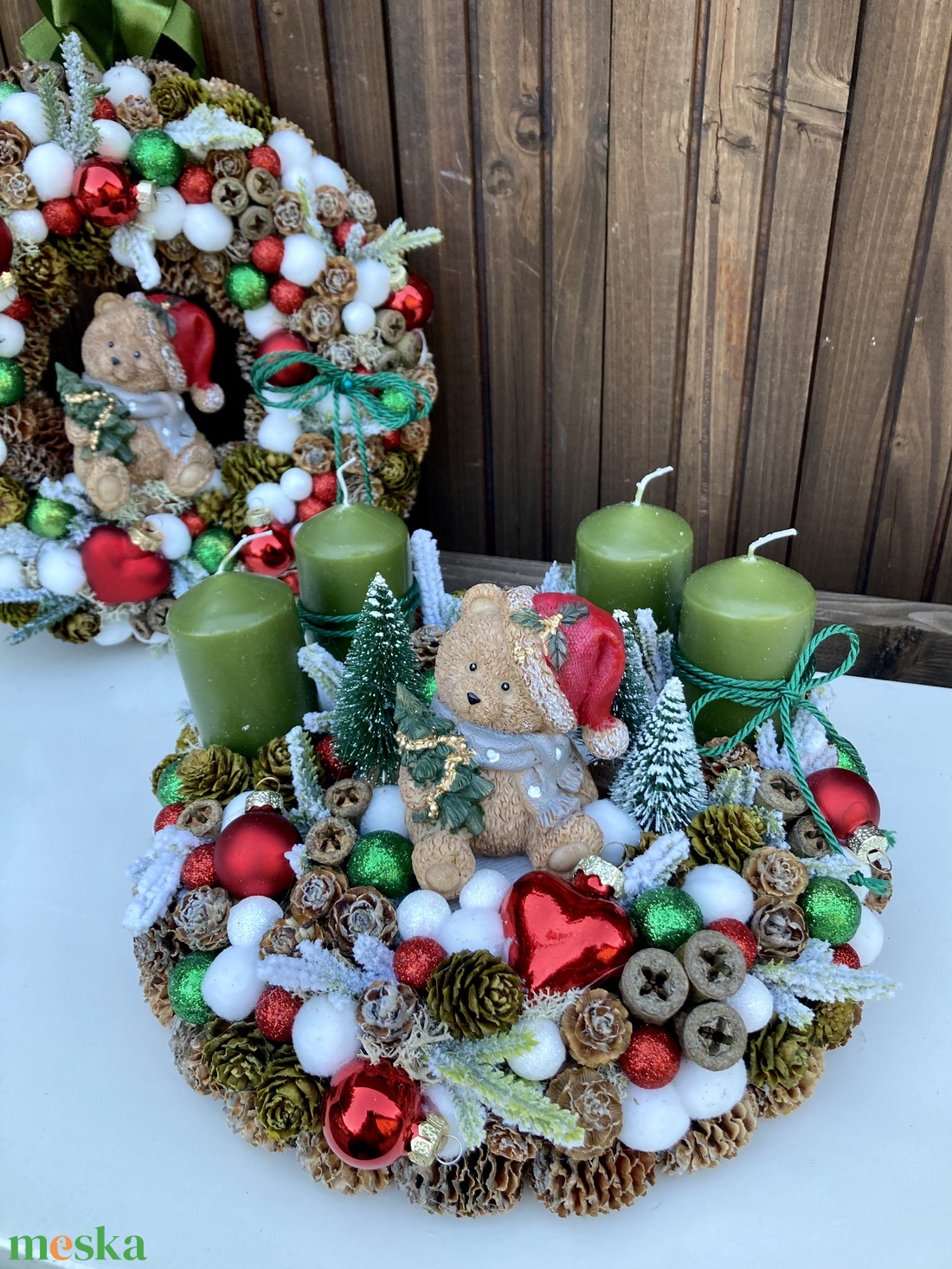 Adventi ajtódísz macis - karácsony - adventi díszek - adventi ajtódísz - Meska.hu