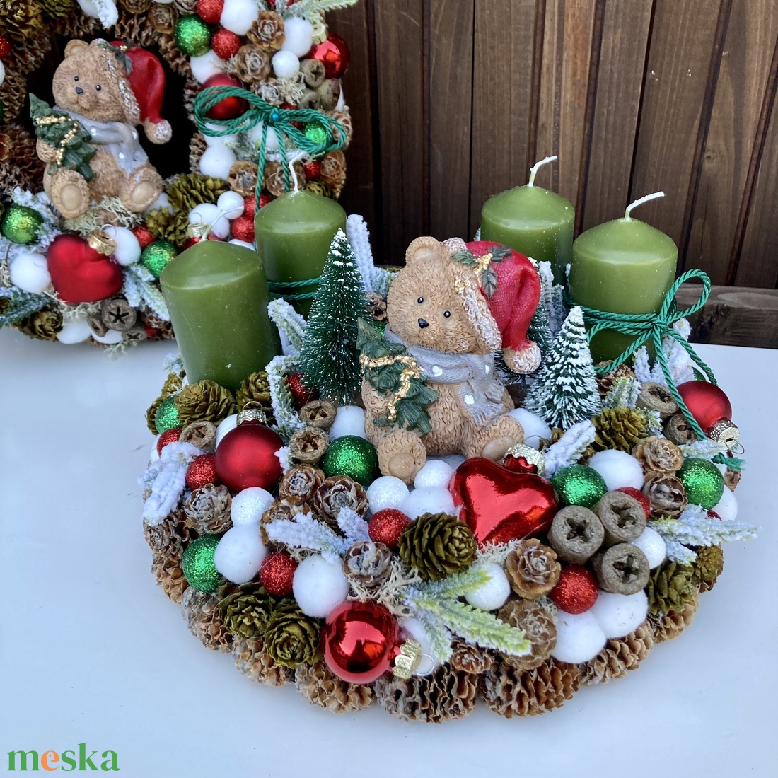 Adventi koszorú macis - karácsony - adventi díszek - adventi koszorú - Meska.hu