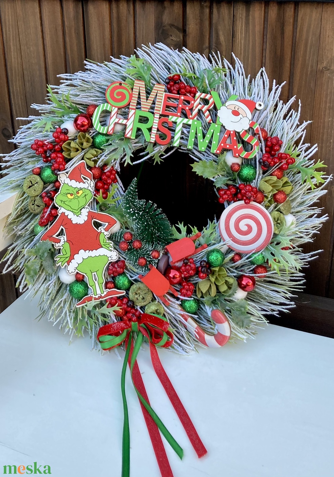 Grincs ajtódísz 35 cm - karácsony - adventi díszek - adventi ajtódísz - Meska.hu