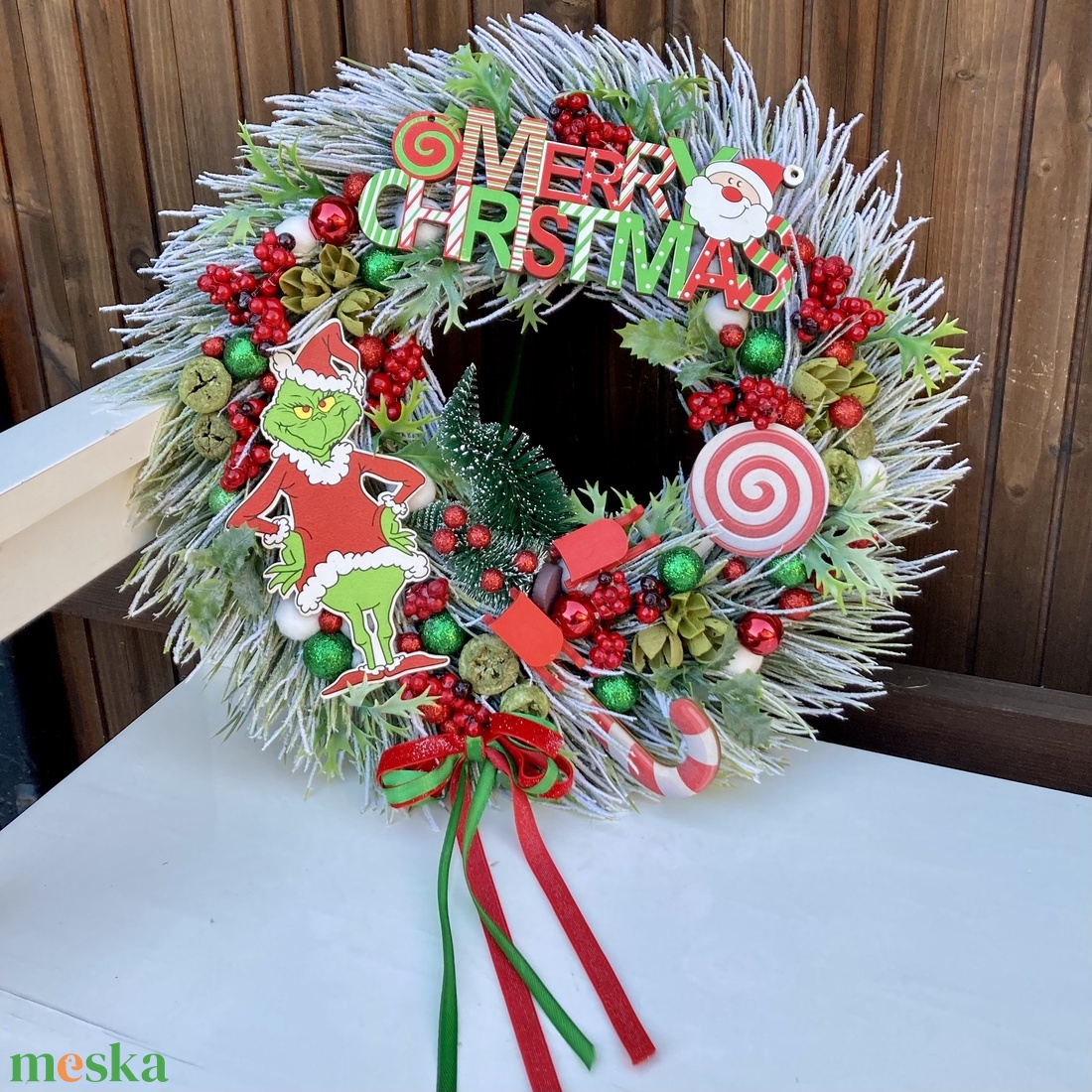 Grincs ajtódísz 35 cm - karácsony - adventi díszek - adventi ajtódísz - Meska.hu