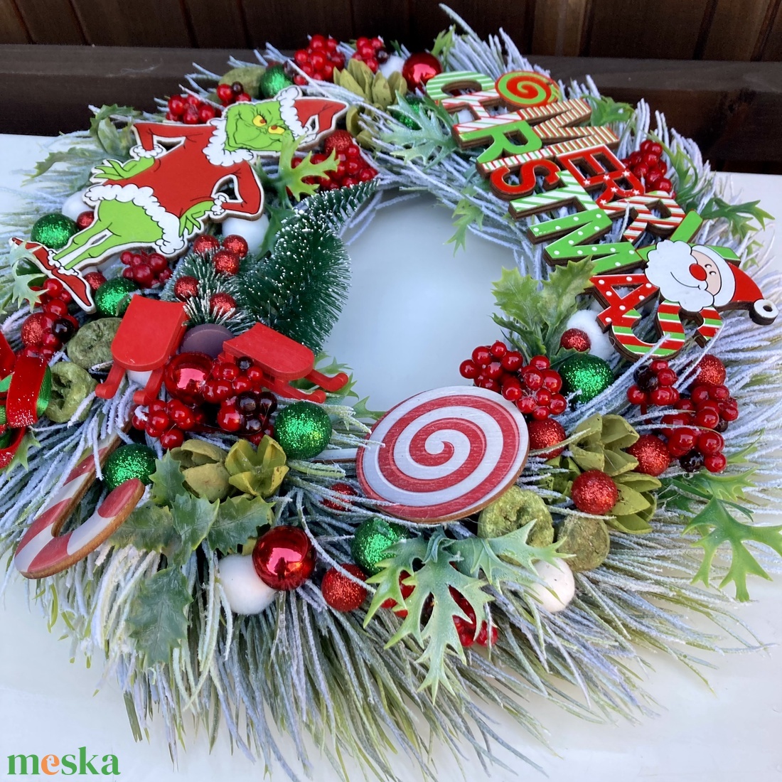 Grincs ajtódísz 35 cm - karácsony - adventi díszek - adventi ajtódísz - Meska.hu