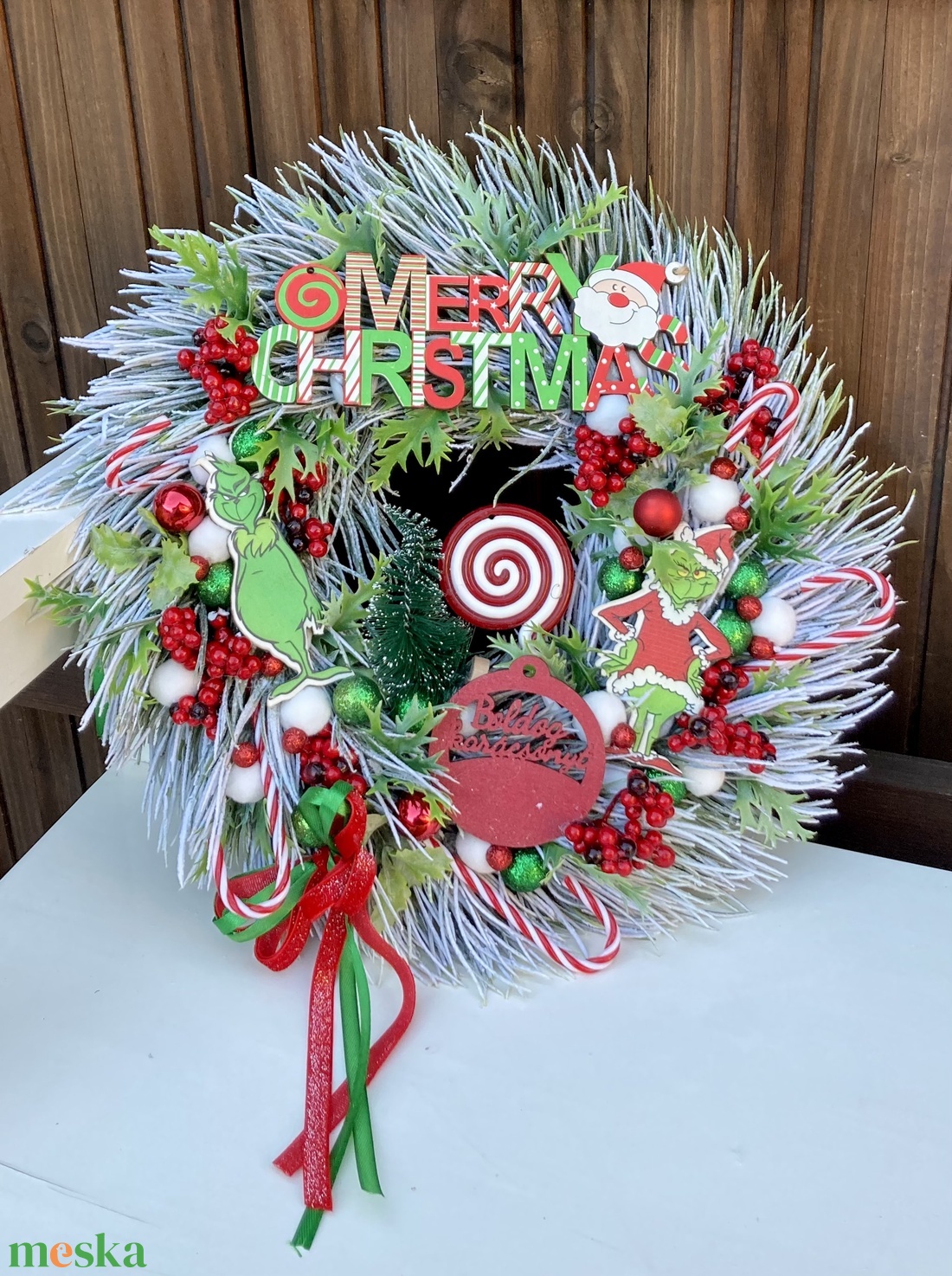 Grincs ajtódísz 35 cm - karácsony - adventi díszek - adventi ajtódísz - Meska.hu