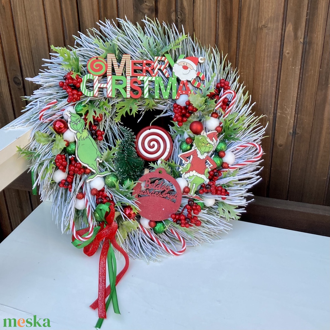 Grincs ajtódísz 35 cm - karácsony - adventi díszek - adventi ajtódísz - Meska.hu