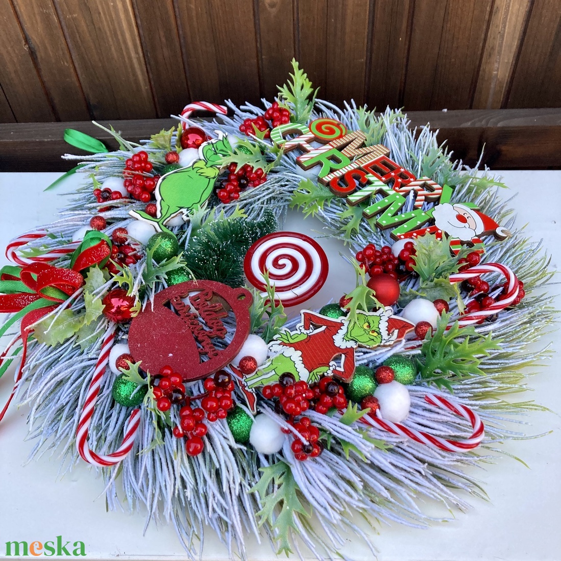 Grincs ajtódísz 35 cm - karácsony - adventi díszek - adventi ajtódísz - Meska.hu