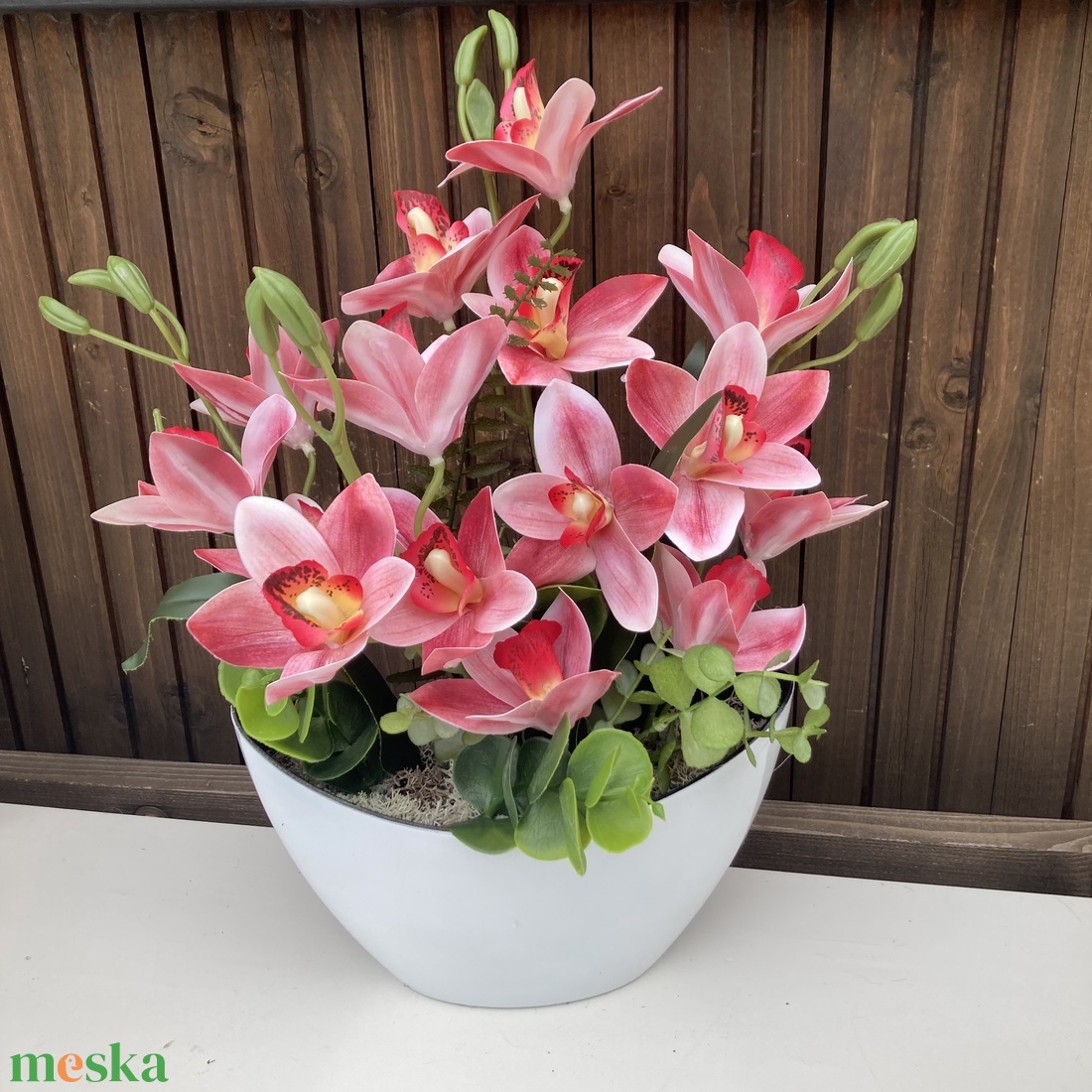 Orchidea asztaldísz 34 cm - otthon & életmód - virágdekoráció - virágdíszek - virágdísz kaspóban - Meska.hu