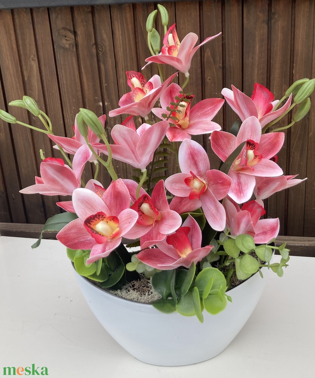 Orchidea asztaldísz 34 cm - otthon & életmód - virágdekoráció - virágdíszek - virágdísz kaspóban - Meska.hu