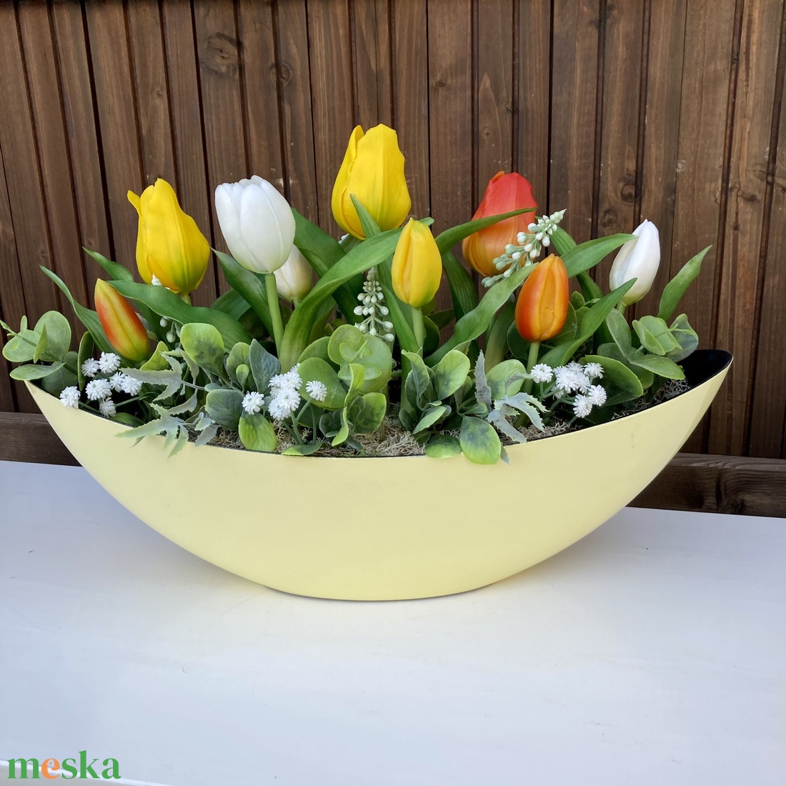 Tulipános asztaldísz 40 cm  - otthon & életmód - virágdekoráció - virágdíszek - virágdísz kaspóban - Meska.hu