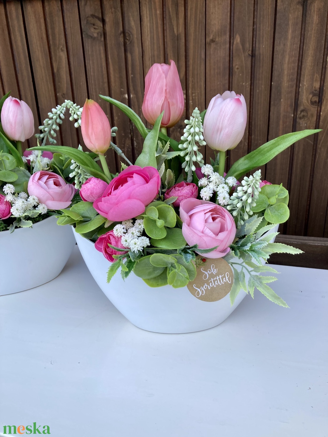 Tulipános asztaldísz 25 cm  - otthon & életmód - virágdekoráció - virágdíszek - virágdísz kaspóban - Meska.hu