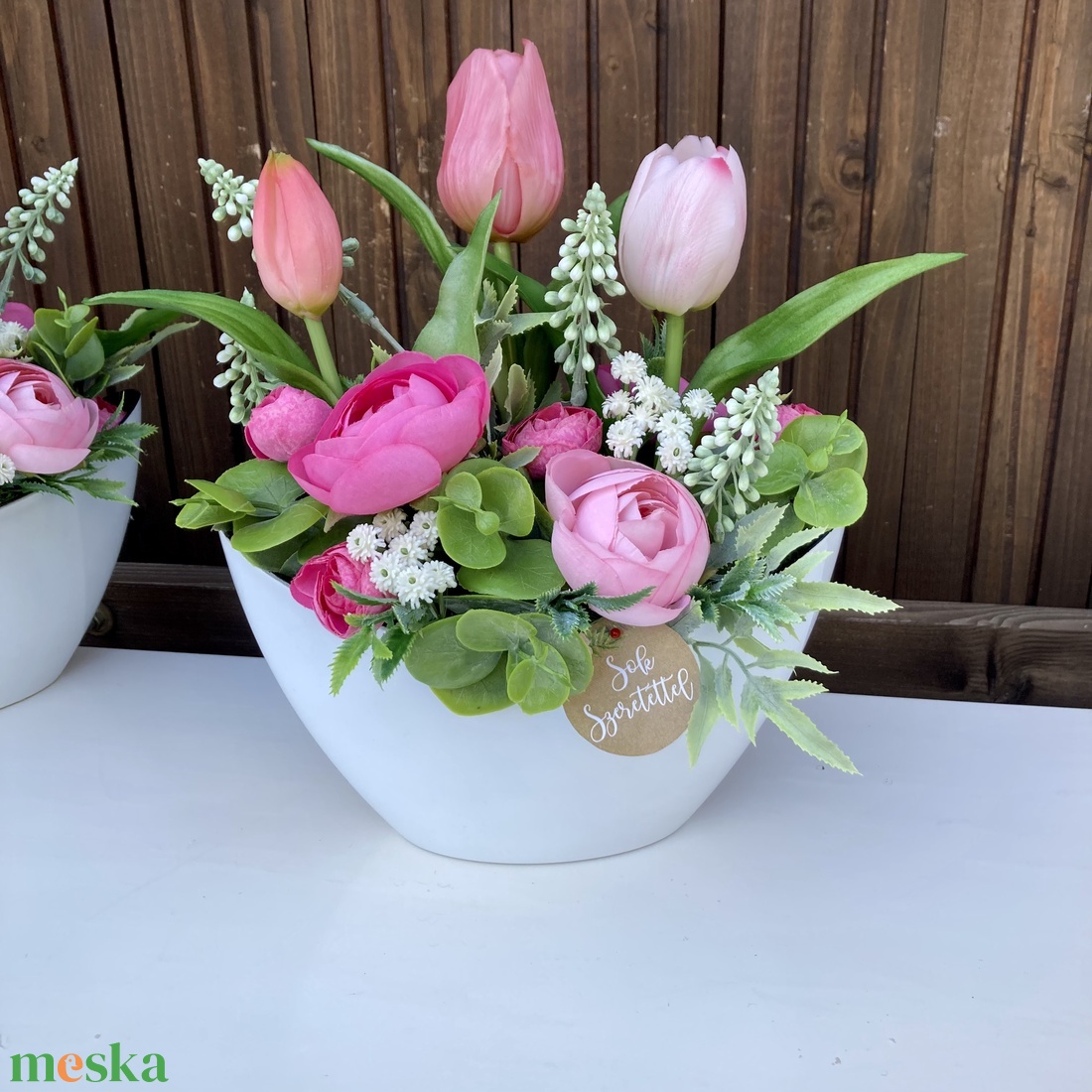 Tulipános asztaldísz 25 cm  - otthon & életmód - virágdekoráció - virágdíszek - virágdísz kaspóban - Meska.hu