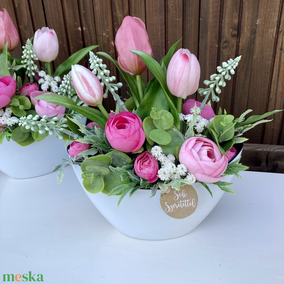 Tulipános asztaldísz - otthon & életmód - virágdekoráció - virágdíszek - virágdísz kaspóban - Meska.hu