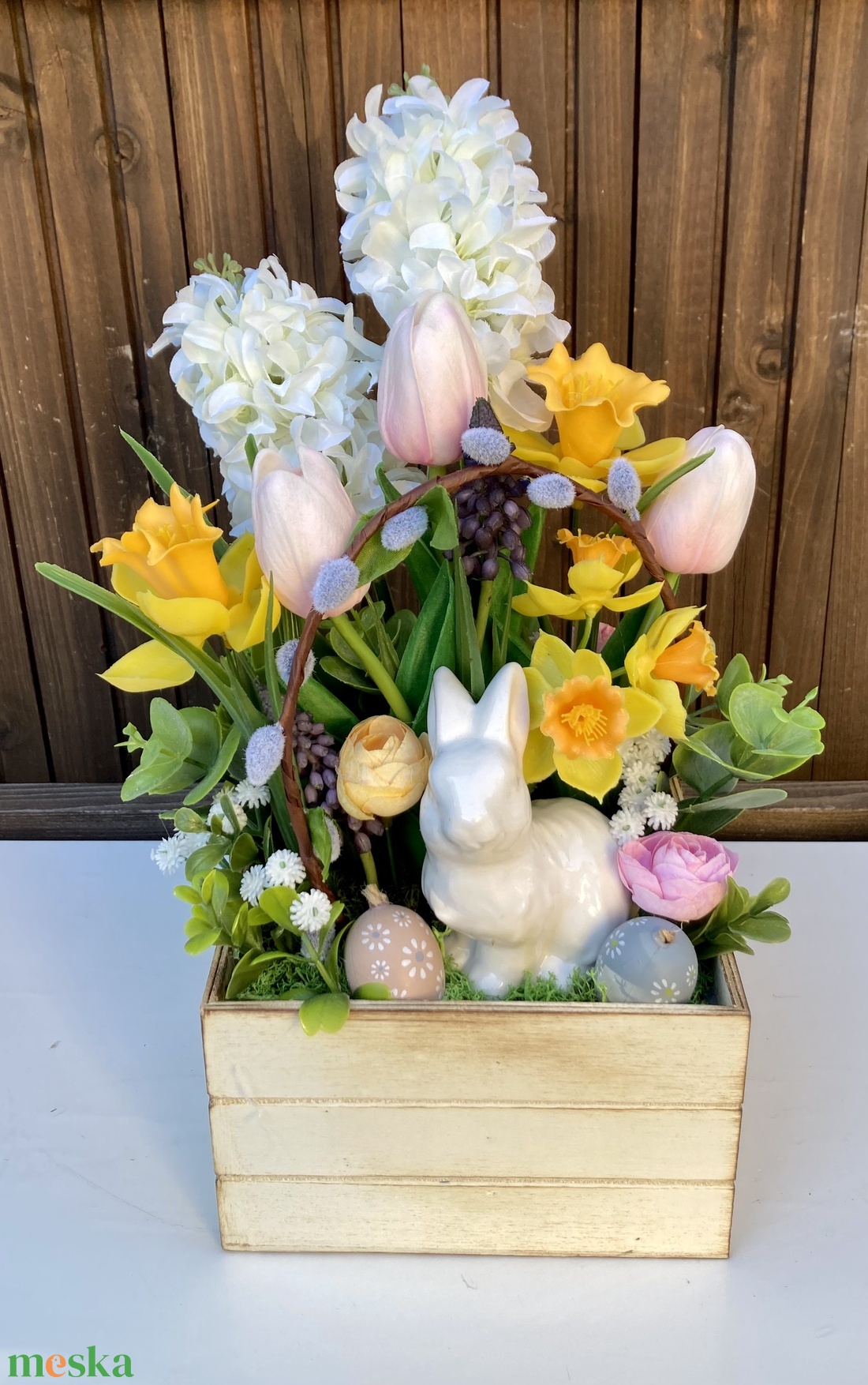 Húsvéti nagy asztaldísz 35 cm - otthon & életmód - virágdekoráció - virágdíszek - virágdísz kaspóban - Meska.hu