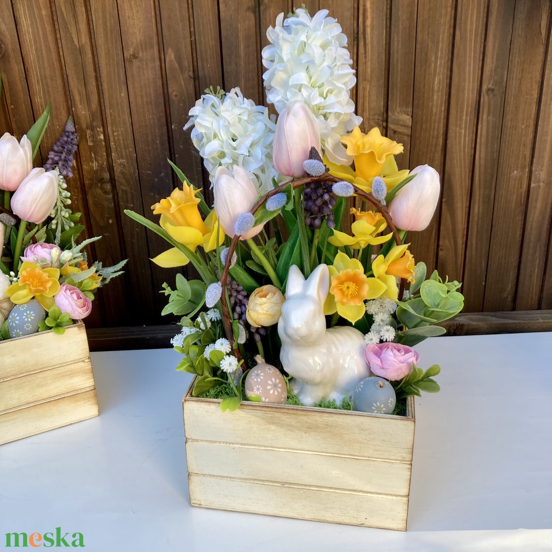 Húsvéti nagy asztaldísz 35 cm - otthon & életmód - virágdekoráció - virágdíszek - virágdísz kaspóban - Meska.hu