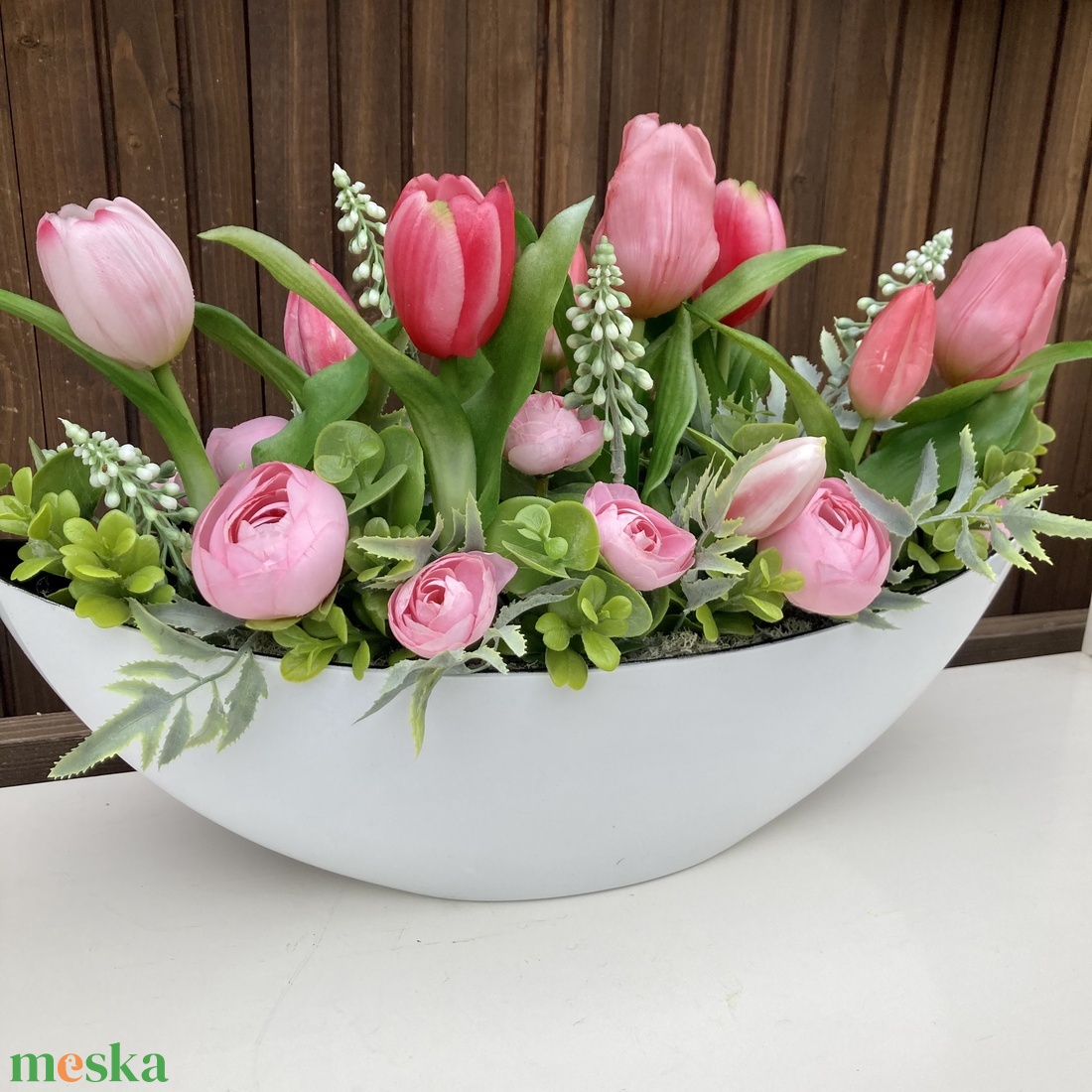 Tulipános asztaldísz 40 cm  - otthon & életmód - virágdekoráció - virágdíszek - virágdísz kaspóban - Meska.hu