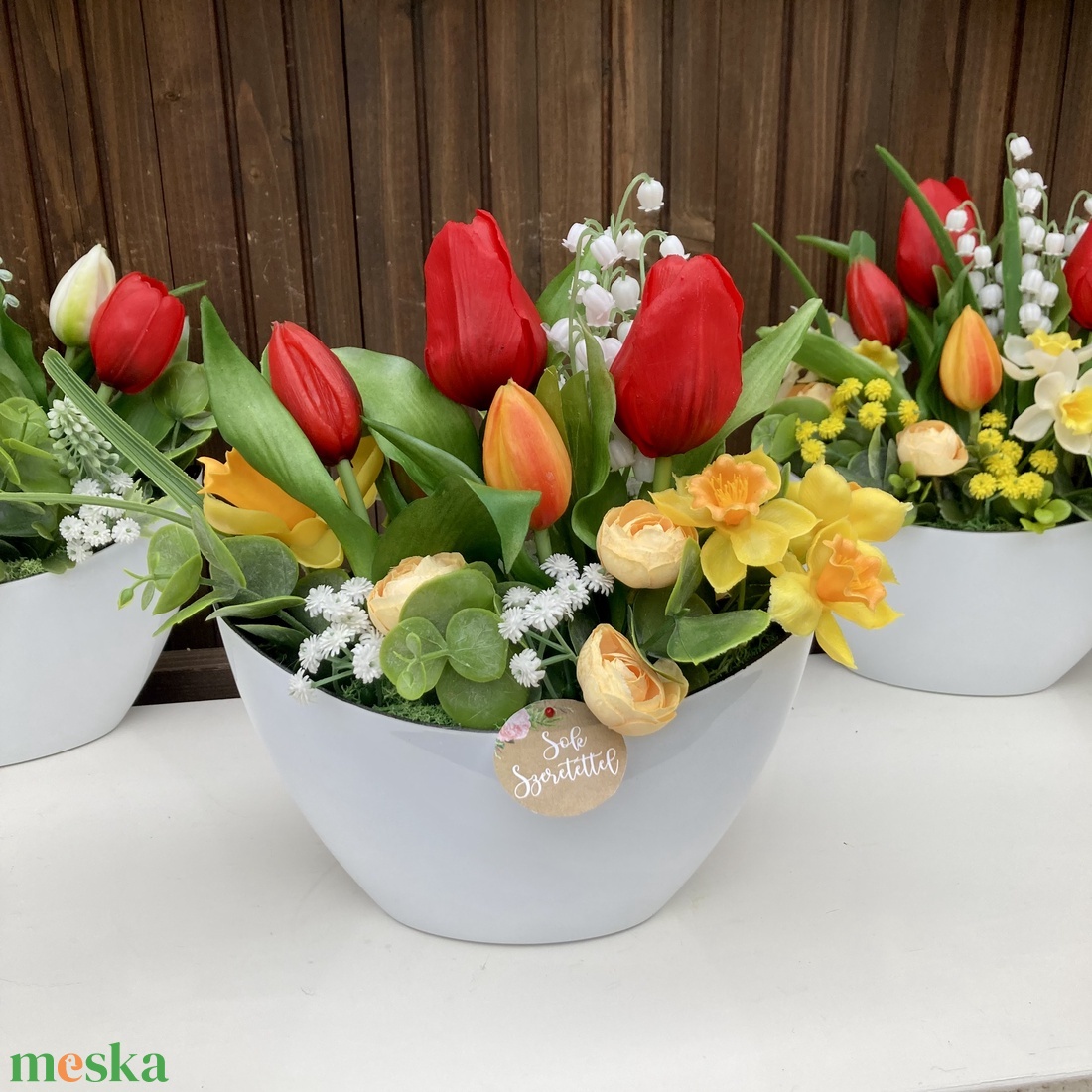 Tulipános asztaldísz 20 cm  - otthon & életmód - virágdekoráció - virágdíszek - virágdísz kaspóban - Meska.hu
