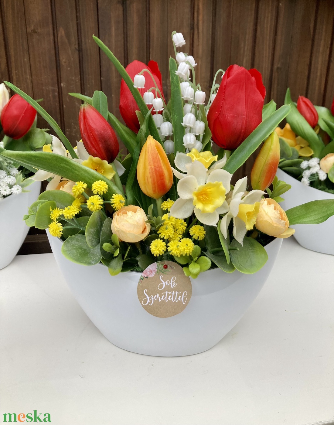 Tulipános asztaldísz 20 cm  - otthon & életmód - virágdekoráció - virágdíszek - virágdísz kaspóban - Meska.hu