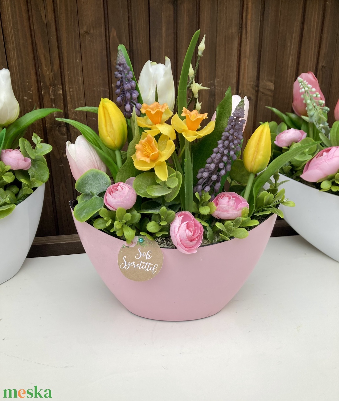 Tulipános asztaldísz 20 cm  - otthon & életmód - virágdekoráció - virágdíszek - virágdísz kaspóban - Meska.hu