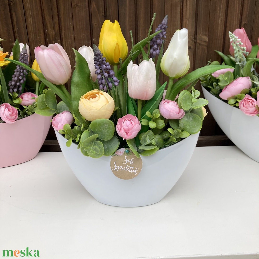 Tulipános asztaldísz 20 cm  - otthon & életmód - virágdekoráció - virágdíszek - virágdísz kaspóban - Meska.hu