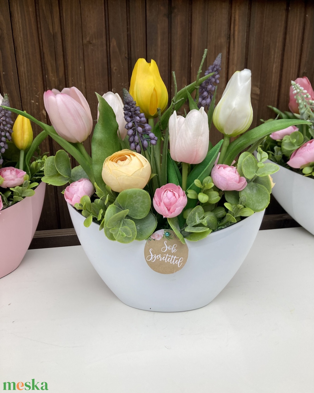 Tulipános asztaldísz 20 cm  - otthon & életmód - virágdekoráció - virágdíszek - virágdísz kaspóban - Meska.hu