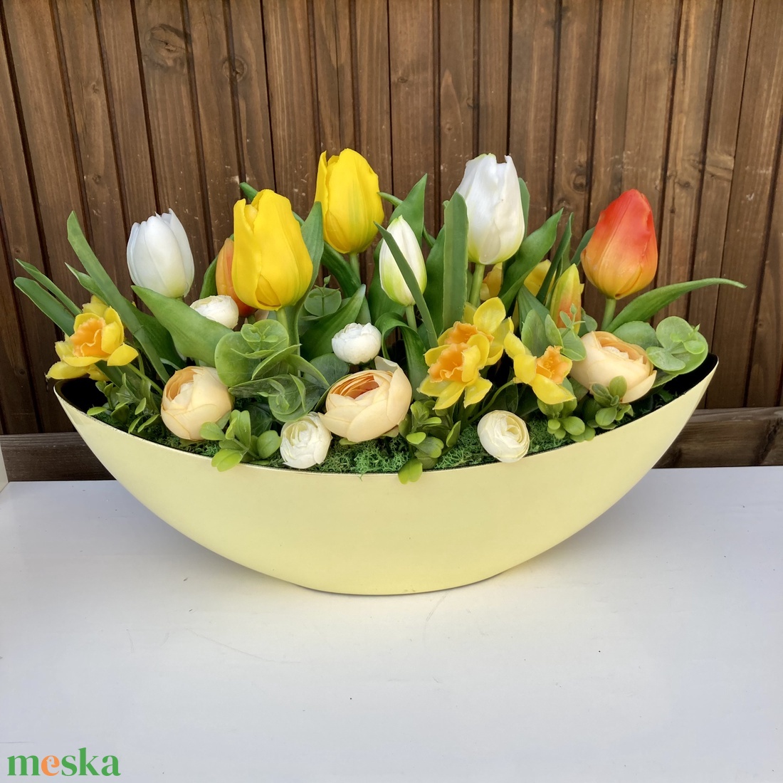 Tulipános asztaldísz 40 cm  - otthon & életmód - virágdekoráció - virágdíszek - virágdísz kaspóban - Meska.hu