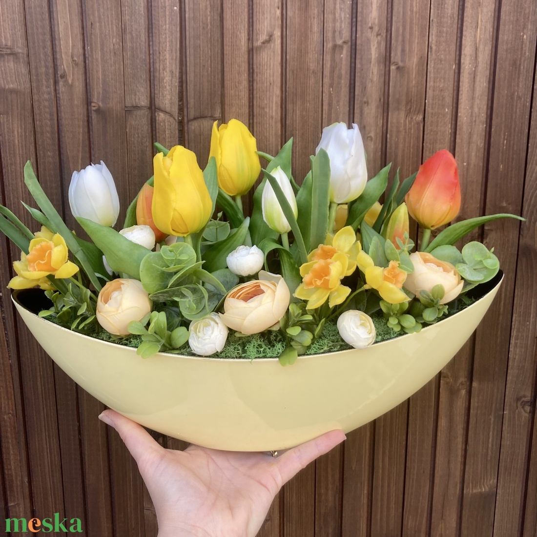 Tulipános asztaldísz 40 cm  - otthon & életmód - virágdekoráció - virágdíszek - virágdísz kaspóban - Meska.hu