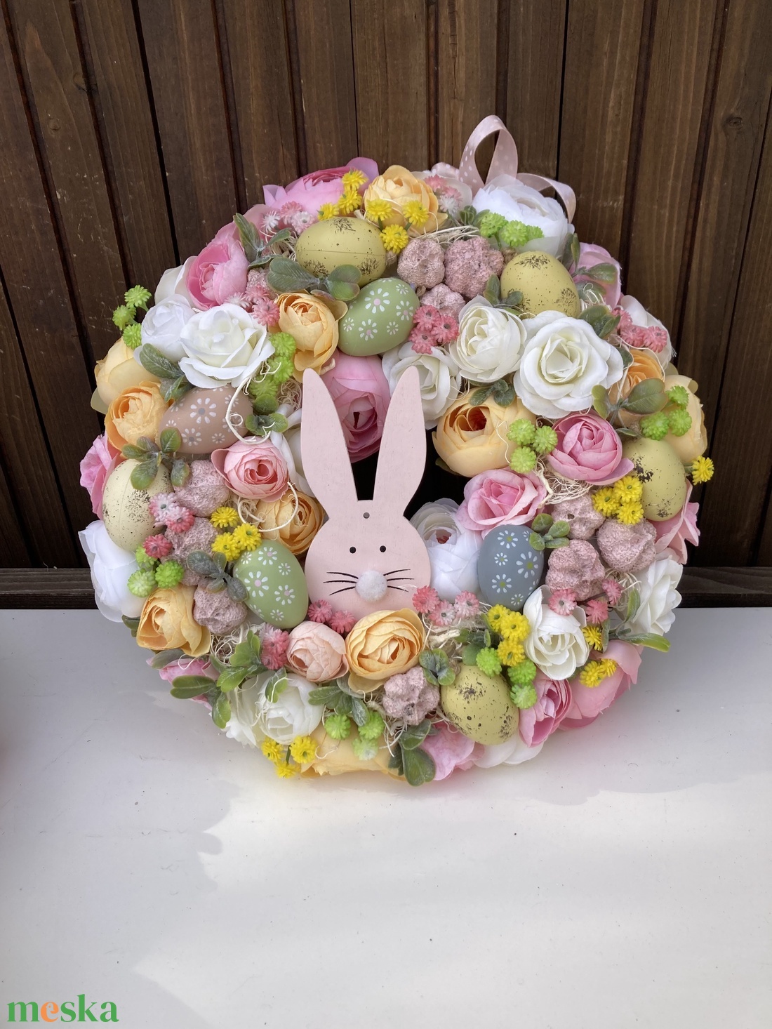 Nyuszis húsvéti ajtódísz  - ünnepi díszek, dekorációk - húsvéti díszek és dekorációk - húsvéti ajtódísz, kopogtató - Meska.hu