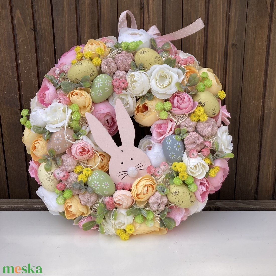 Nyuszis húsvéti ajtódísz  - ünnepi díszek, dekorációk - húsvéti díszek és dekorációk - húsvéti ajtódísz, kopogtató - Meska.hu