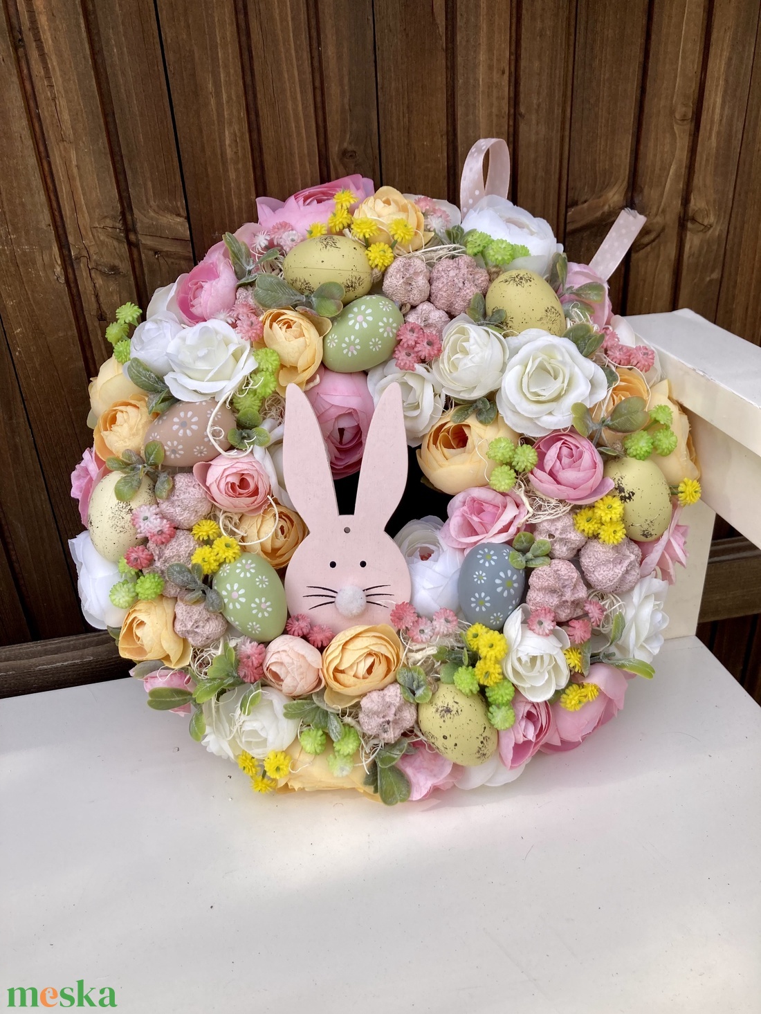 Nyuszis húsvéti ajtódísz  - ünnepi díszek, dekorációk - húsvéti díszek és dekorációk - húsvéti ajtódísz, kopogtató - Meska.hu