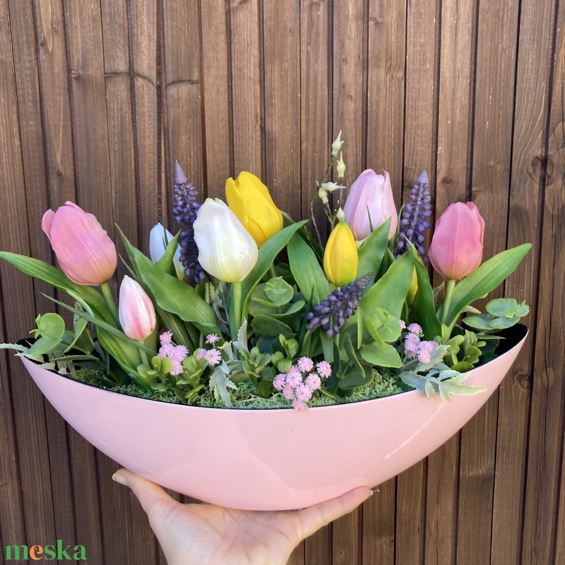 Tulipános asztaldísz 40 cm  - otthon & életmód - virágdekoráció - virágdíszek - virágdísz kaspóban - Meska.hu