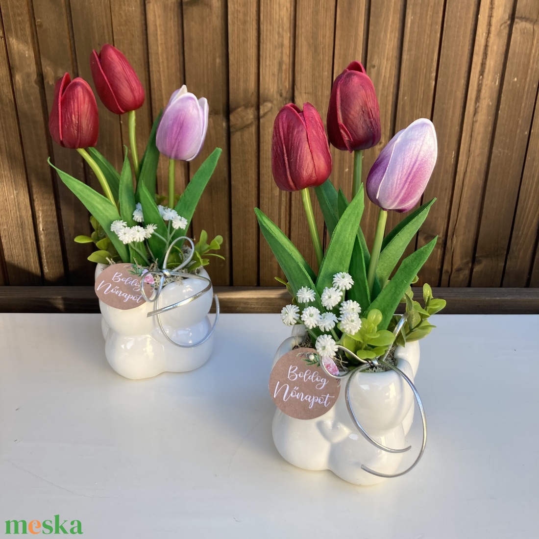 Anyák napi asztaldísz - otthon & életmód - virágdekoráció - virágdíszek - virágdísz kaspóban - Meska.hu