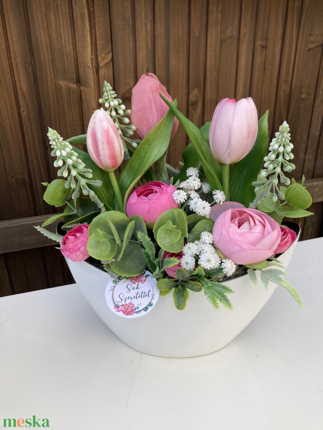 Nőnapi Tulipános asztaldísz - otthon & életmód - virágdekoráció - virágdíszek - virágdísz kaspóban - Meska.hu