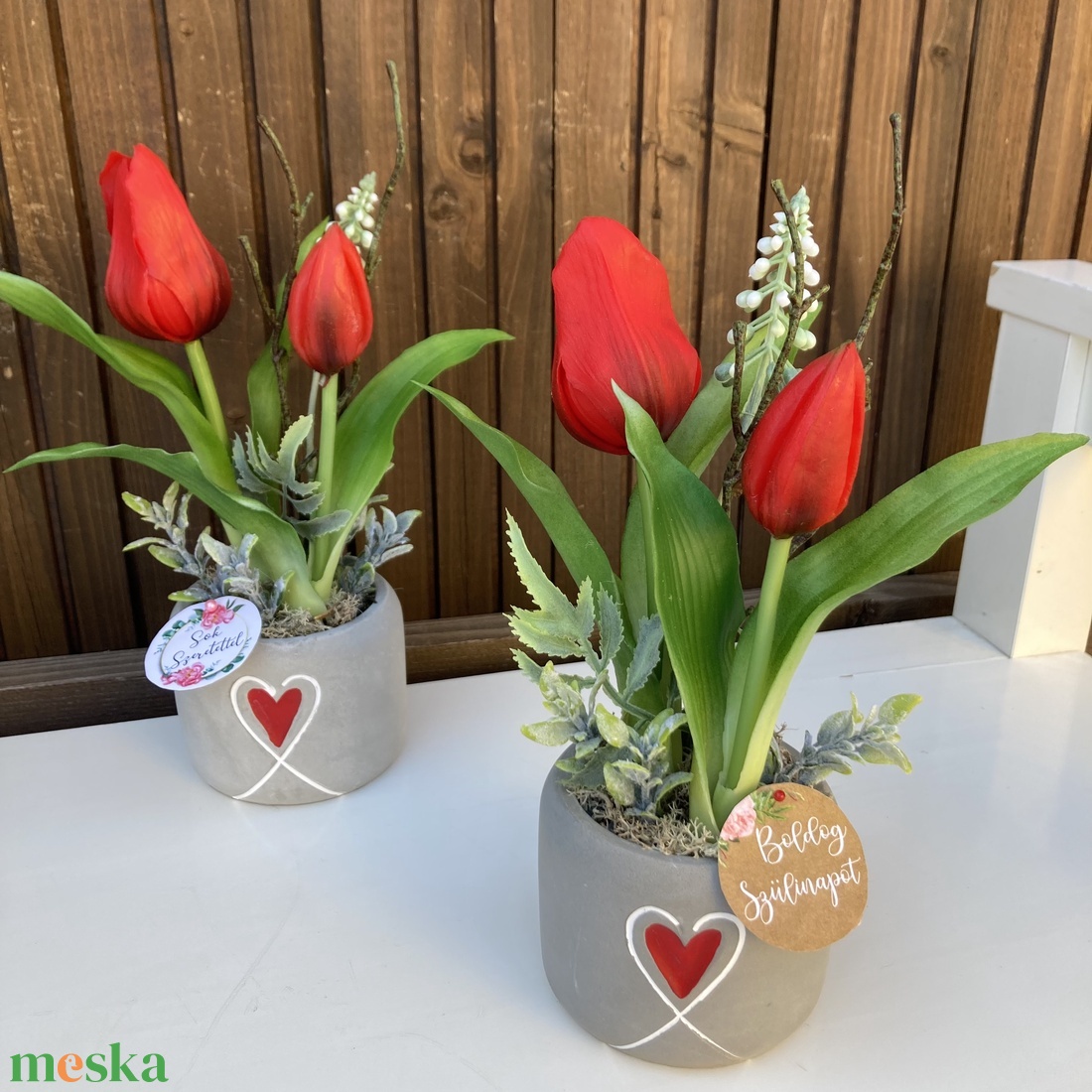 Tulipános asztaldísz - otthon & életmód - virágdekoráció - virágdíszek - virágdísz kaspóban - Meska.hu