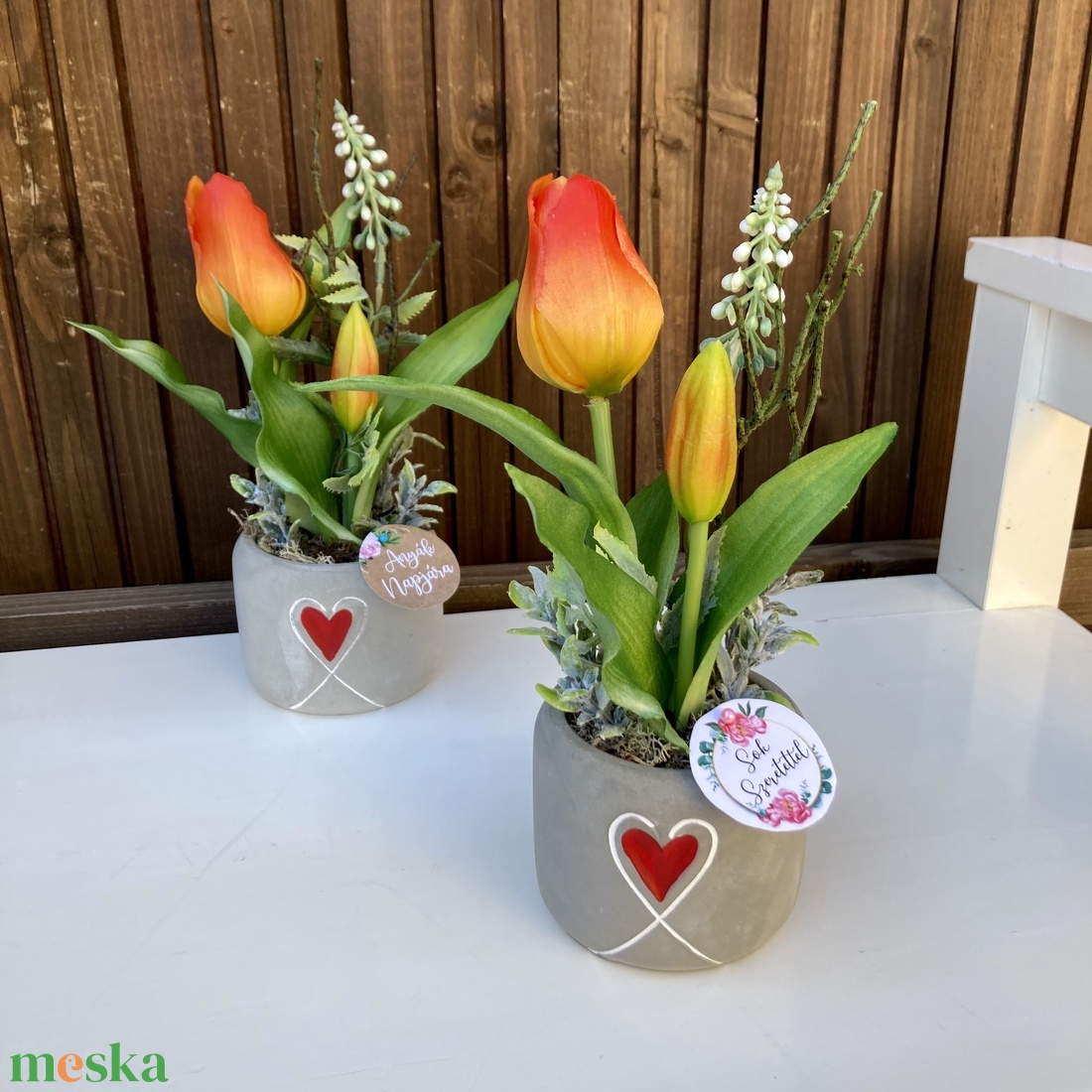 Tulipános asztaldísz - otthon & életmód - virágdekoráció - virágdíszek - virágdísz kaspóban - Meska.hu