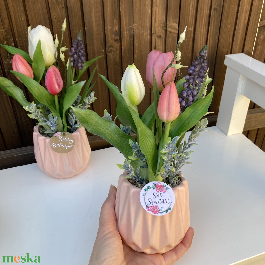 Tavaszi asztaldísz - otthon & életmód - virágdekoráció - virágdíszek - virágdísz kaspóban - Meska.hu
