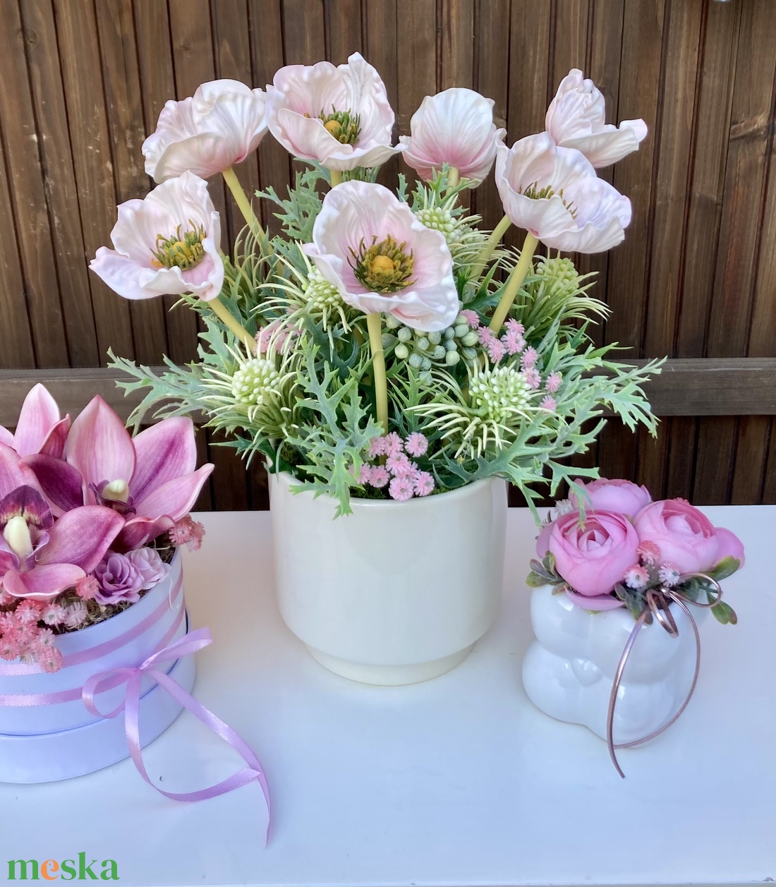 Anyák napi pipacsos asztaldísz - otthon & életmód - virágdekoráció - virágdíszek - virágdísz kaspóban - Meska.hu