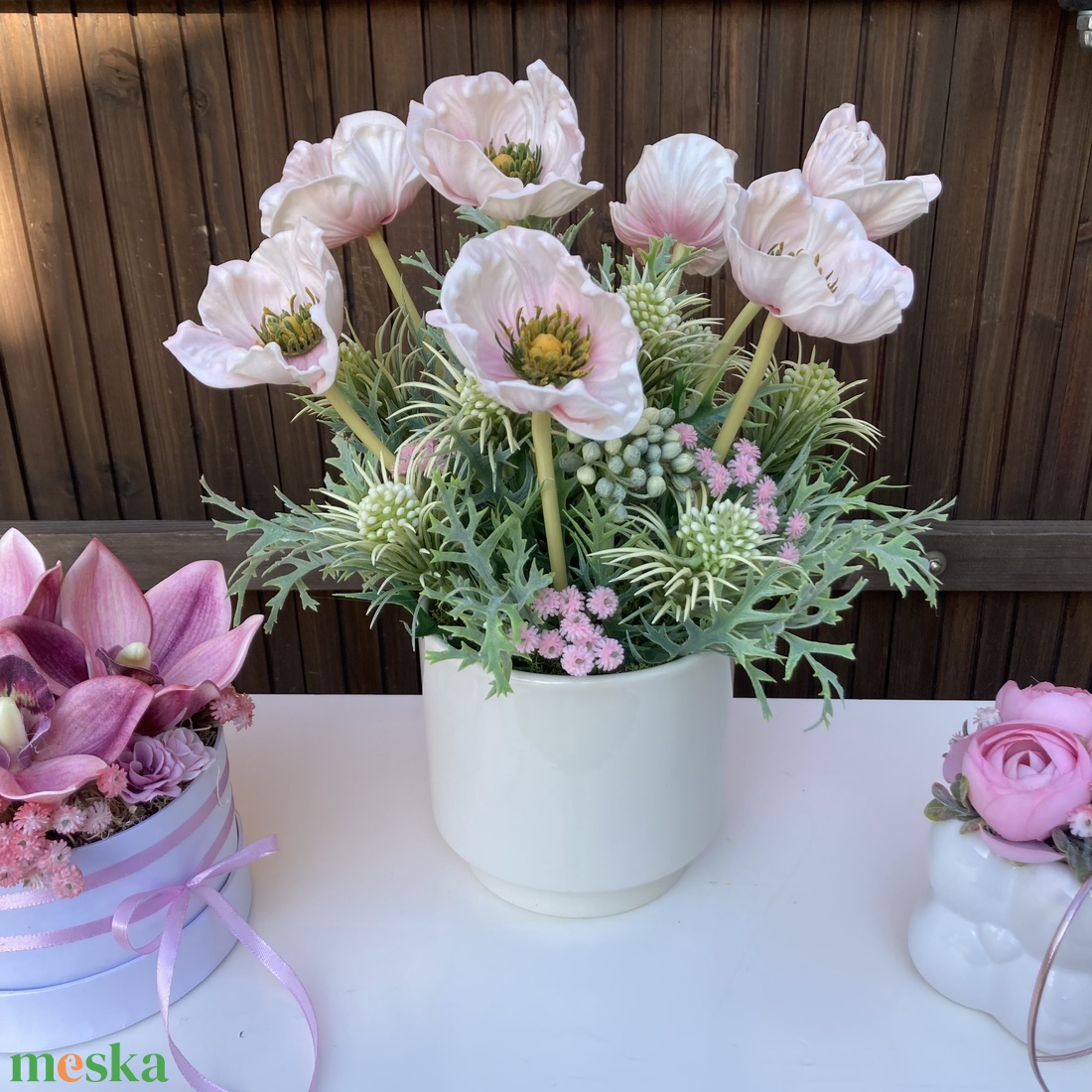 Anyák napi pipacsos asztaldísz - otthon & életmód - virágdekoráció - virágdíszek - virágdísz kaspóban - Meska.hu