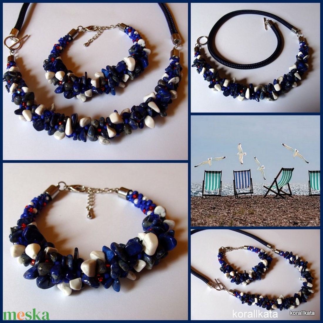 Szodalit, howlit és gyöngy nyaklánc - ékszer - nyaklánc - gyöngyös nyaklánc - Meska.hu