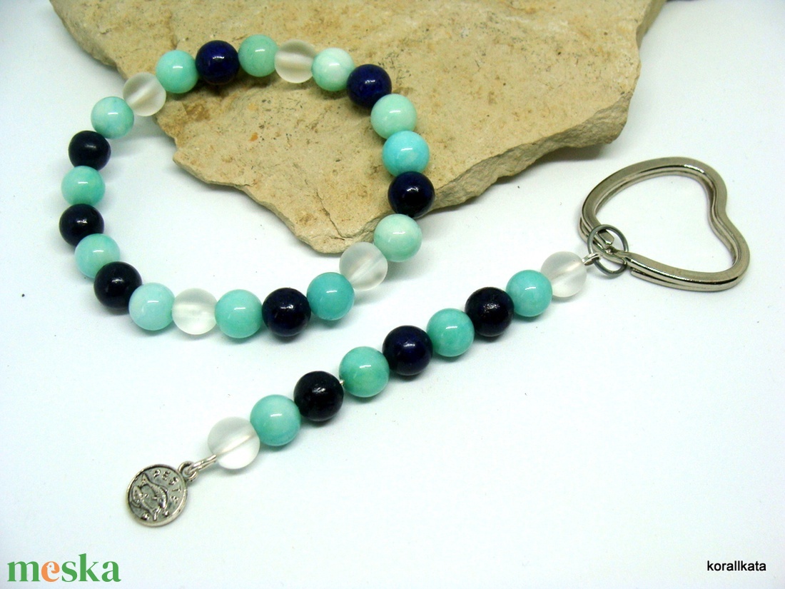 Ásvány karkötő nyilas jegyű hölgyeknek+ horoszkópos kulcstartó, türkinit, ametiszt, achát - ékszer - karkötő - gyöngyös karkötő - Meska.hu