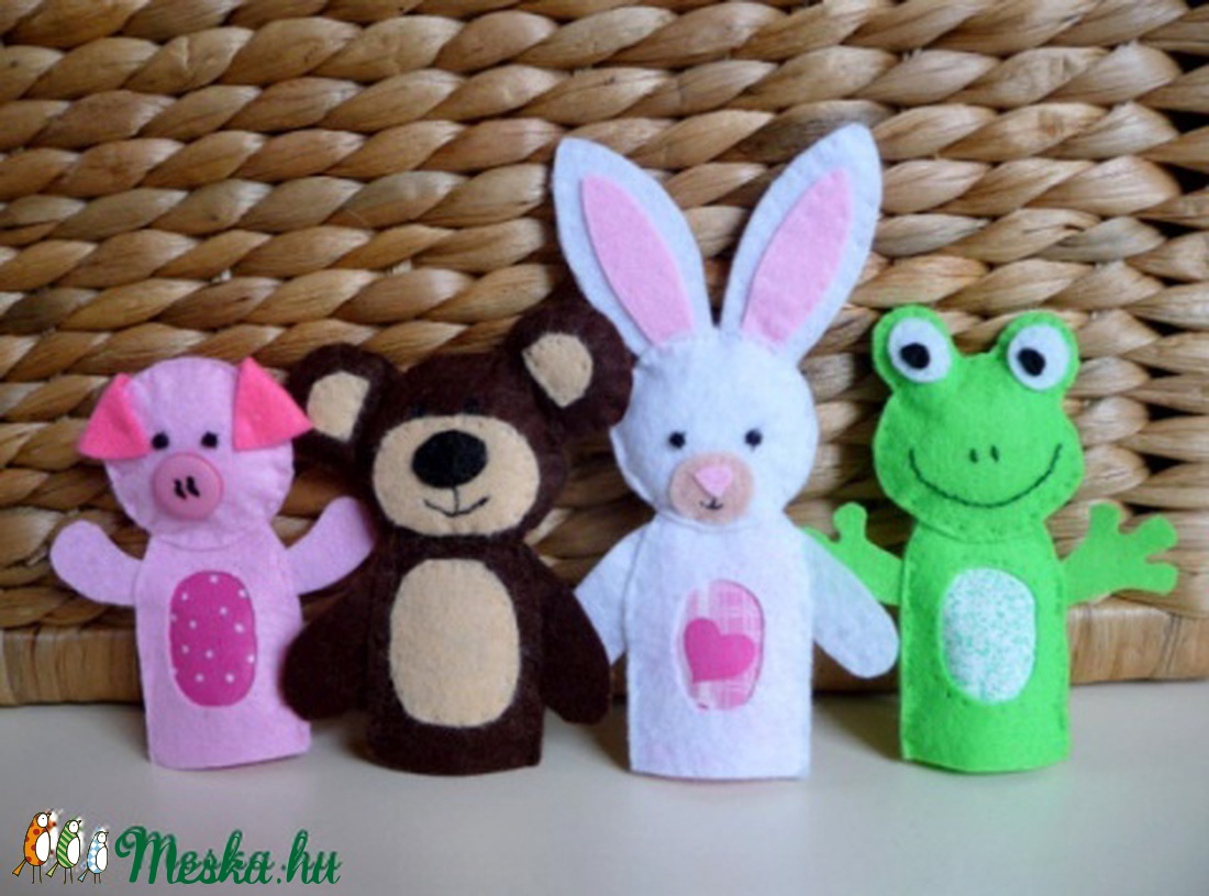 Ujjbáb készlet   4 db (béka, maci, nyuszi, malac) -  - Meska.hu