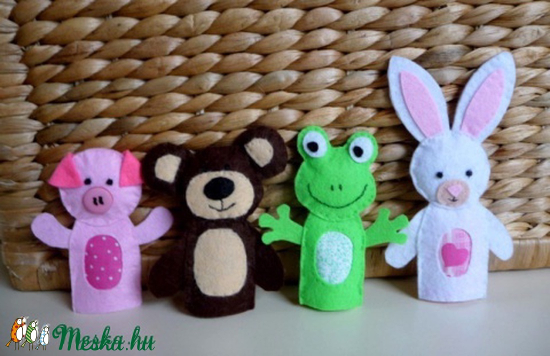 Ujjbáb készlet   4 db (béka, maci, nyuszi, malac) -  - Meska.hu