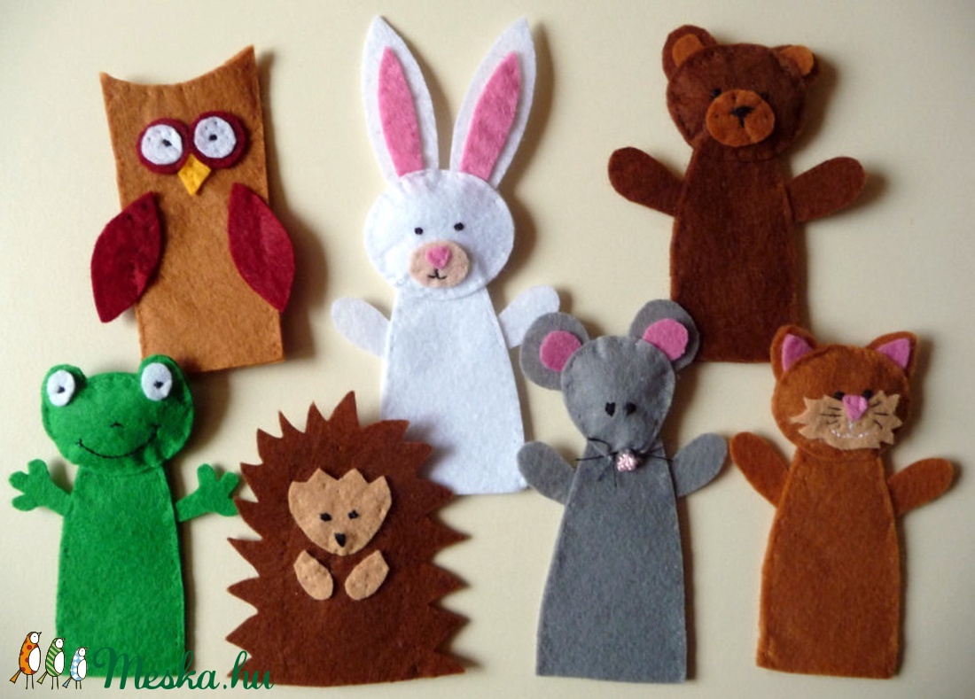 Ujjbáb készlet   7 db (béka, maci, nyuszi, cica, sün,bagoly,egér) -  - Meska.hu