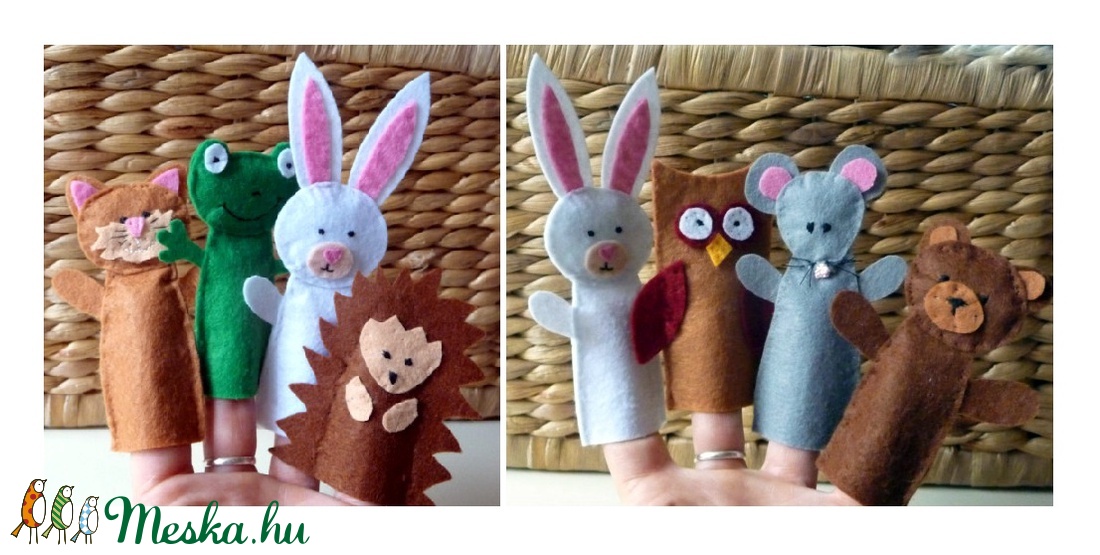 Ujjbáb készlet   7 db (béka, maci, nyuszi, cica, sün,bagoly,egér) -  - Meska.hu