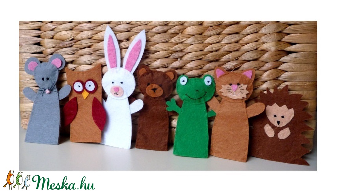 Ujjbáb készlet   7 db (béka, maci, nyuszi, cica, sün,bagoly,egér) -  - Meska.hu