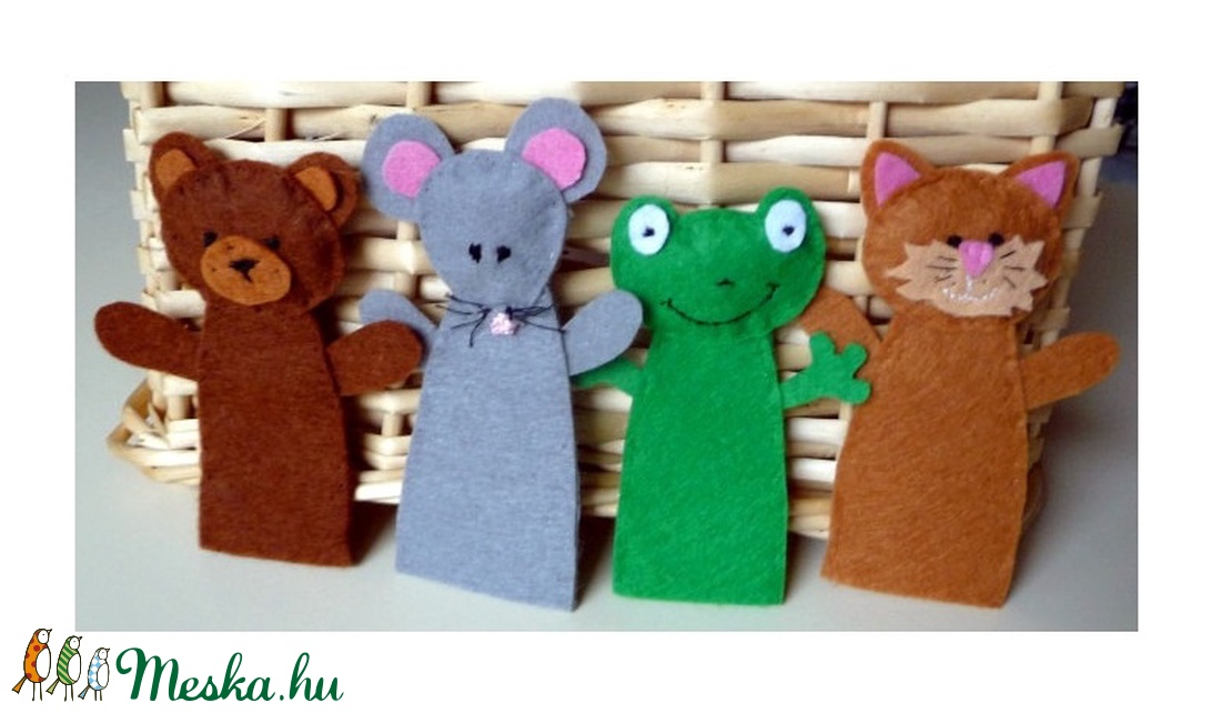 Ujjbáb készlet   7 db (béka, maci, nyuszi, cica, sün,bagoly,egér) -  - Meska.hu