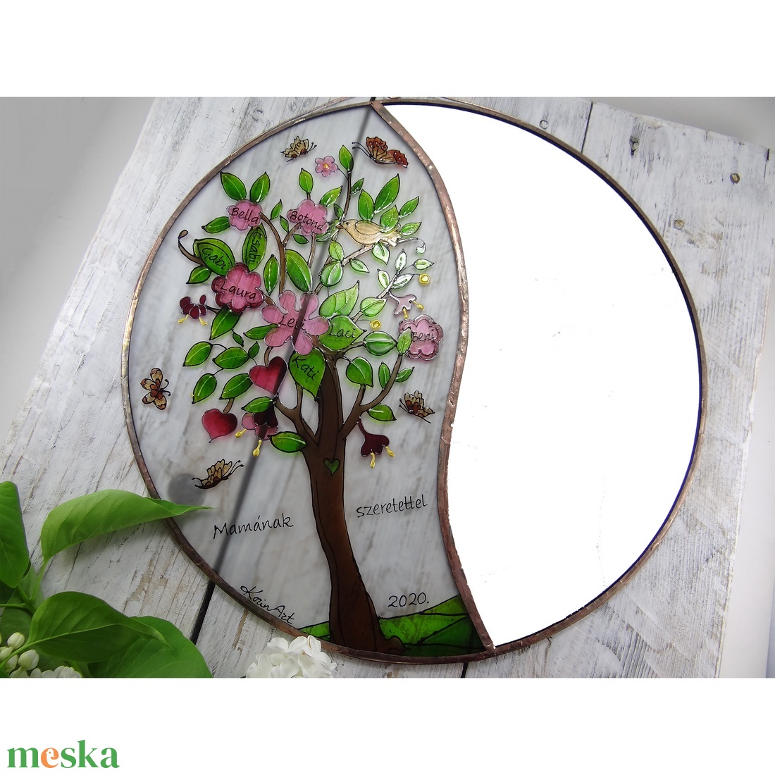 Életfás tükör nevekkel - Tükör, Üvegkép - otthon & életmód - dekoráció - kép & falikép - üvegkép - Meska.hu