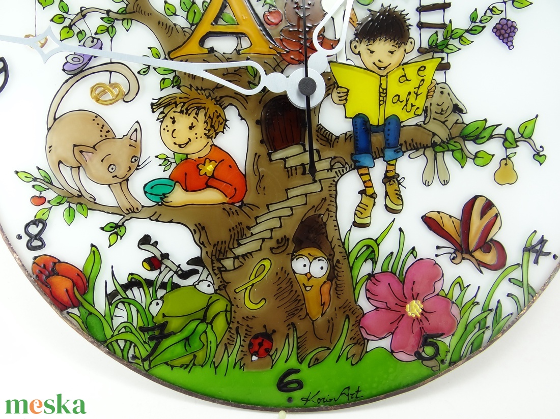 Mesés fa falióra - üvegre festett óra - otthon & életmód - dekoráció - fali és függő dekoráció - falióra & óra - Meska.hu