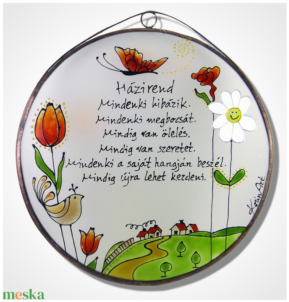 Tulipános Házirend - Üveg, Üvegkép - otthon & életmód - dekoráció - kép & falikép - üvegkép - Meska.hu