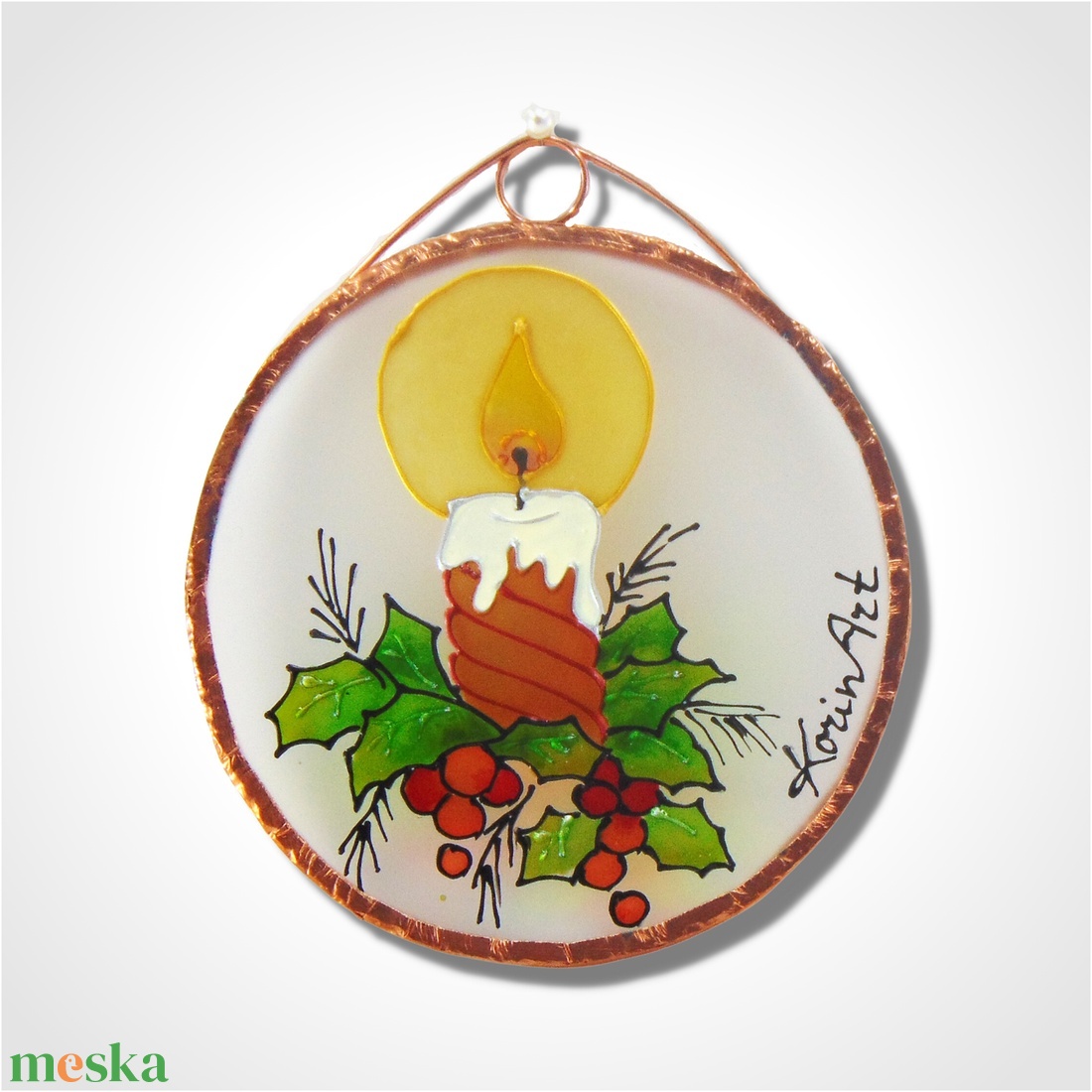 Karácsonyi gyertyaa - Üvegfestmény, karácsonyfadísz vagy hűtőmágnes, mágnes - karácsony - karácsonyi lakásdekoráció - karácsonyfadíszek - Meska.hu