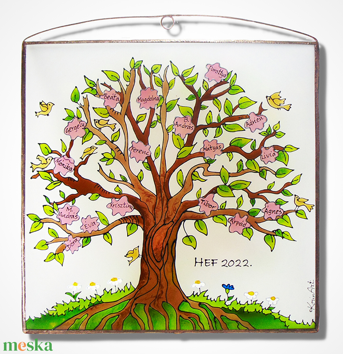 Virágzó életfa a ballagó diákok neveivel - művészet - festmény - üvegfestmény - Meska.hu