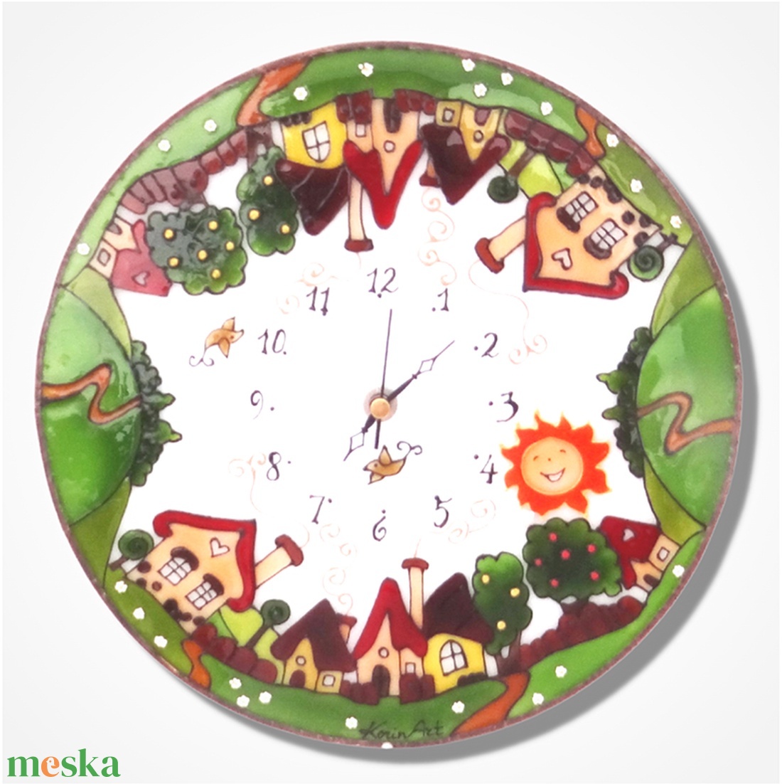 Falucskás falióra - üvegre festett óra - otthon & életmód - dekoráció - fali és függő dekoráció - falióra & óra - Meska.hu