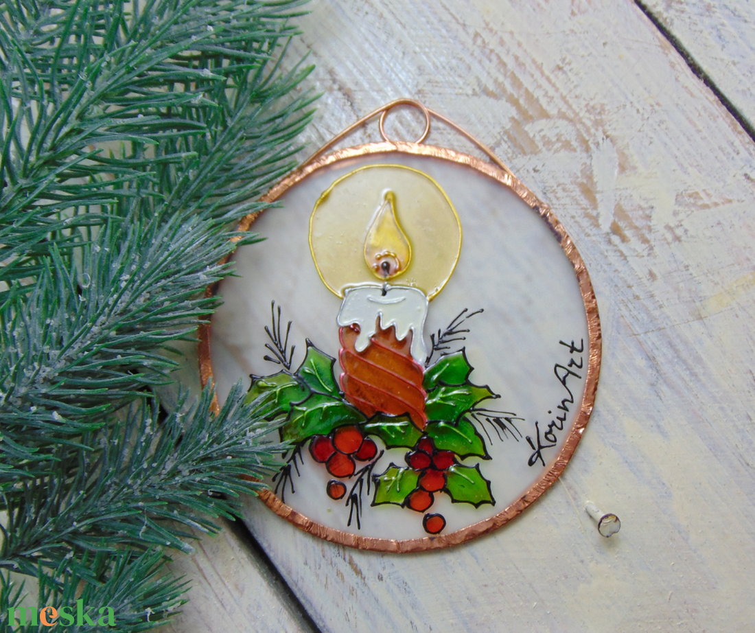 Karácsonyi gyertyaa - Üvegfestmény, karácsonyfadísz vagy hűtőmágnes, mágnes - karácsony - karácsonyi lakásdekoráció - karácsonyfadíszek - Meska.hu